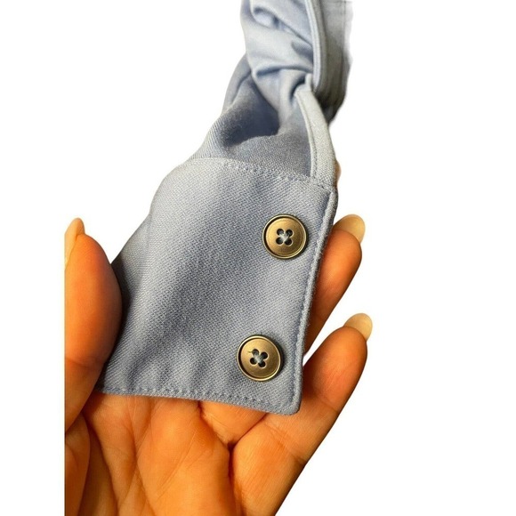 J Jill Button Front Blouse Roll Tab Sleeves Small Blue Collared Long Stretchy - Picture 7 of 9